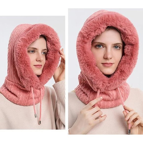 Women's Warm Hooded Winter Scarf Mask And Pullover Knitted Hat - Picture 3 of 5